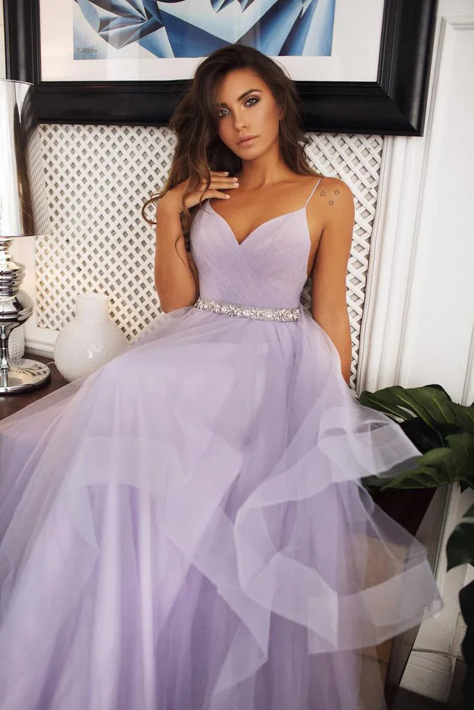 Spaghetti Straps Lavender Wedding Dress Backless Bridal Gown